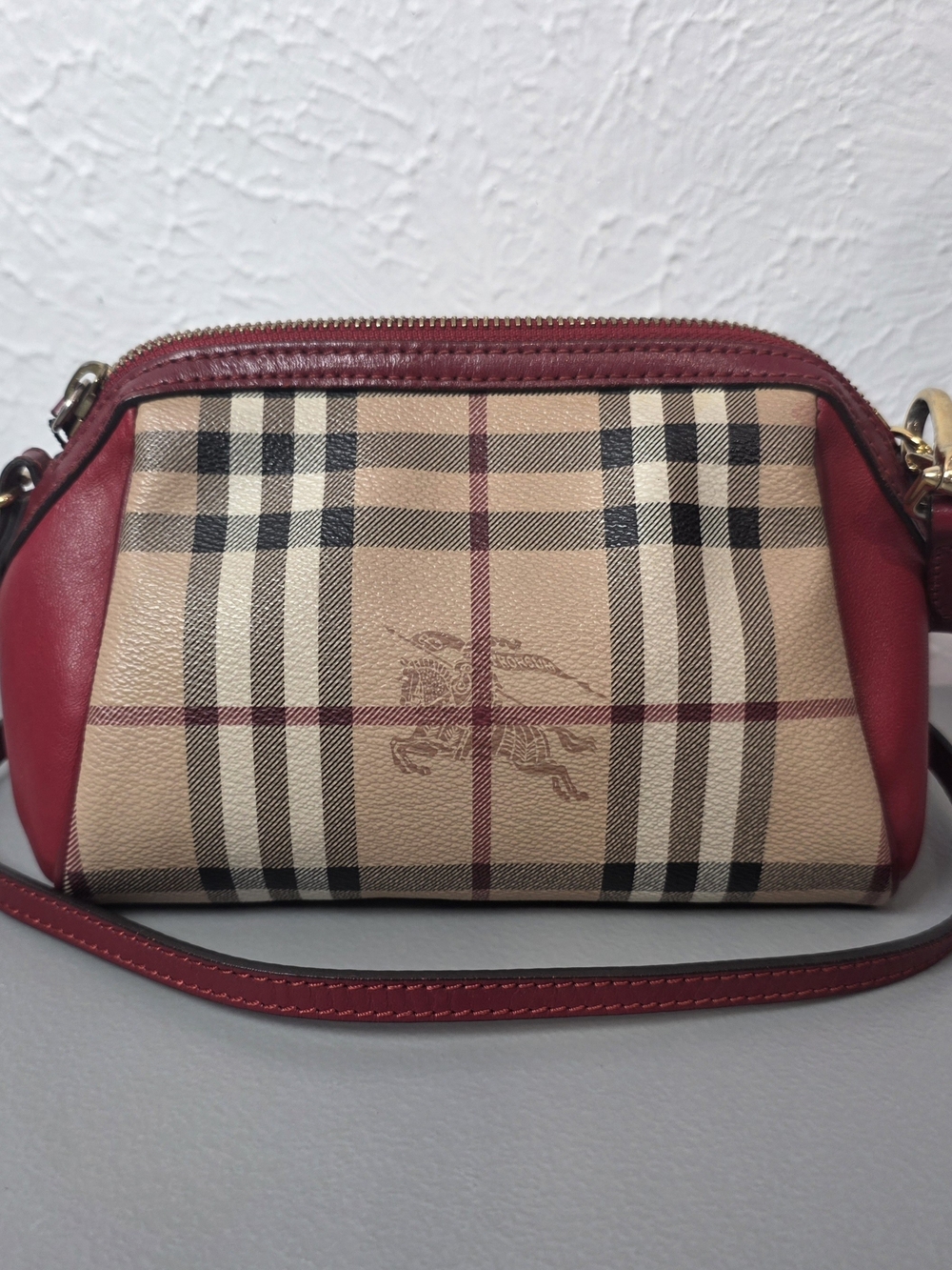 Burberry Red Leather & Classic Check Crossbody